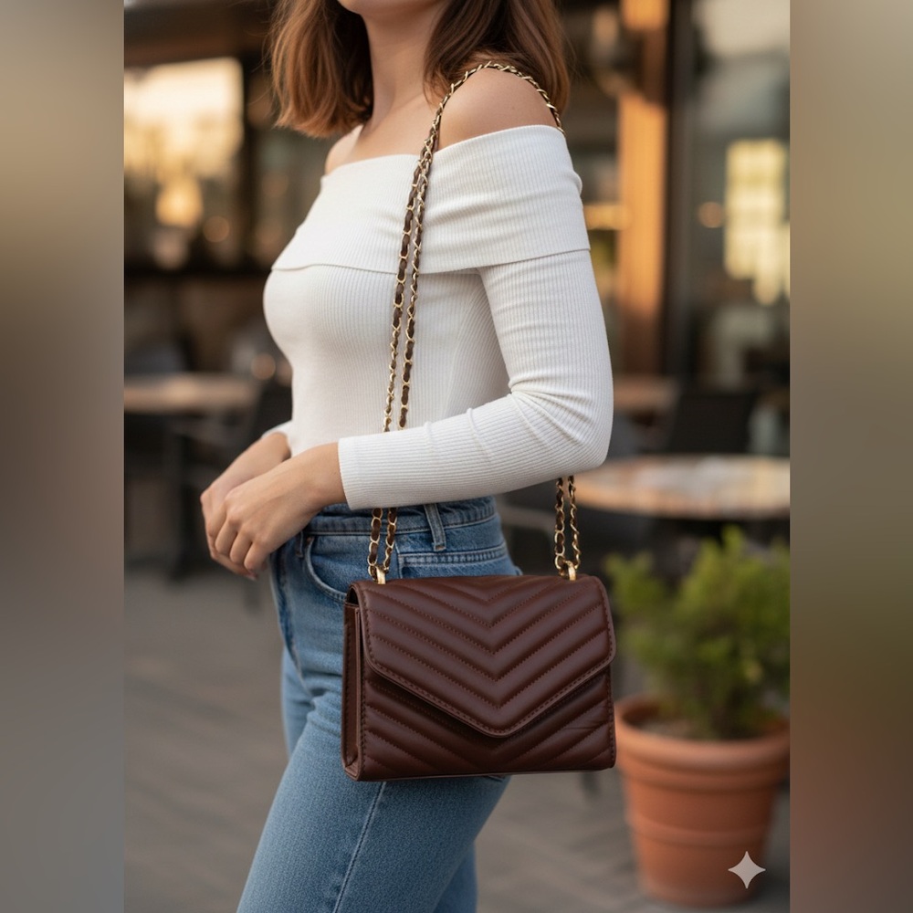 Elegant Brown Quilted Shoulder Bag